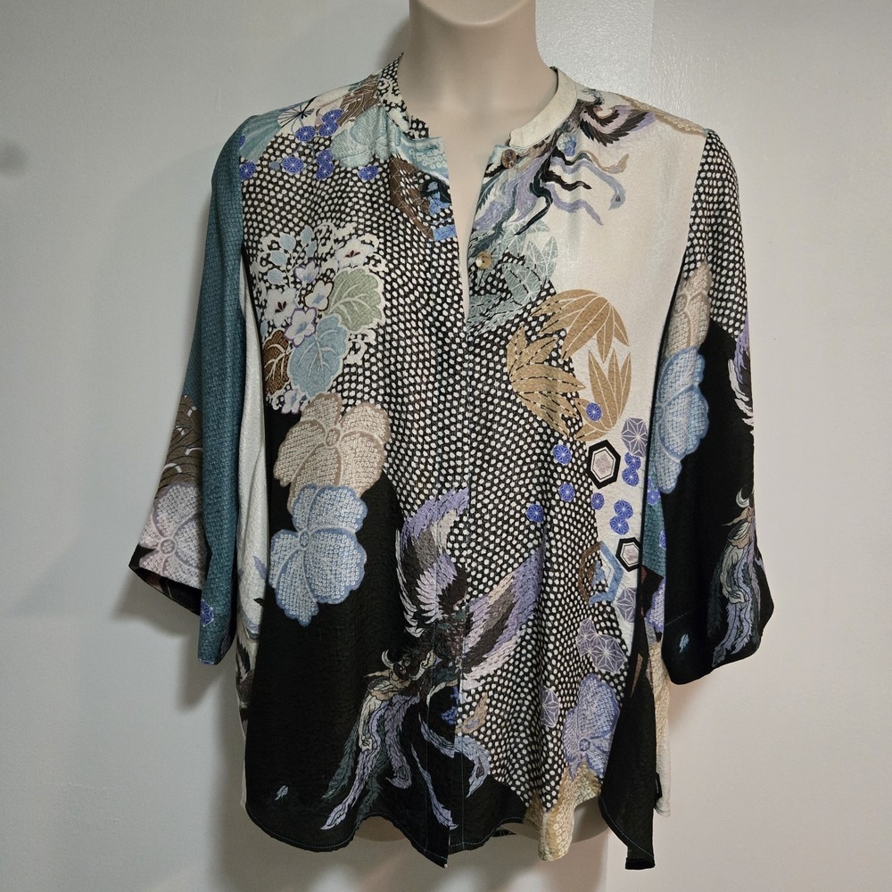 Citron Santa Monica Silk XL Chinoiserie Floral Phoenix Toile Band Collar Boho